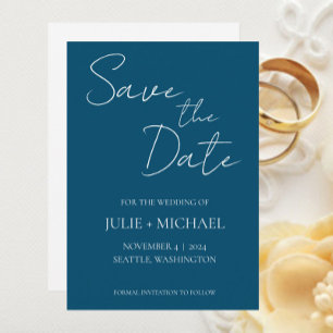 Teal Blue Monotone Simple Style Wedding Save The Date
