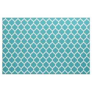 Teal Blue Moroccan lattice Quatrefoil Pattern Fabric