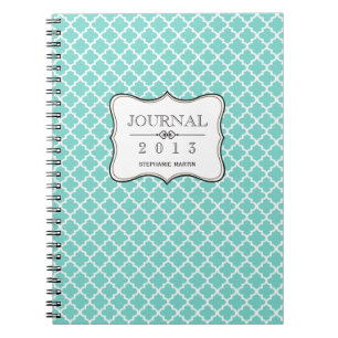 Teal blue Moroccan tile personalised journal