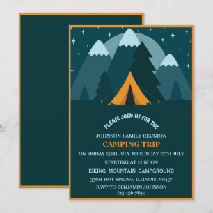 Teal Blue Mountains &Tent Camping Family Reunion Invitation