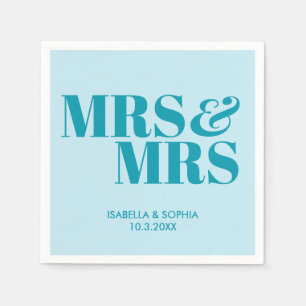 Teal Blue Mrs & Mrs Personalised Wedding Napkins
