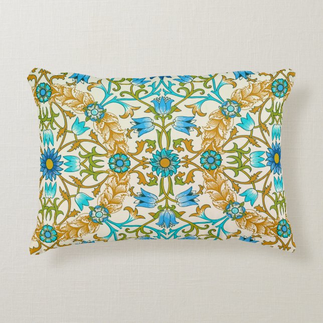 Teal Blue & Mustard William Morris Vine Arts  Decorative Cushion (Front)