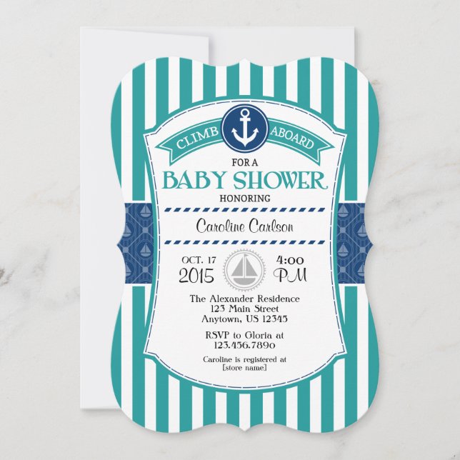 Teal Blue Nautical Baby Shower Invitation (Front)