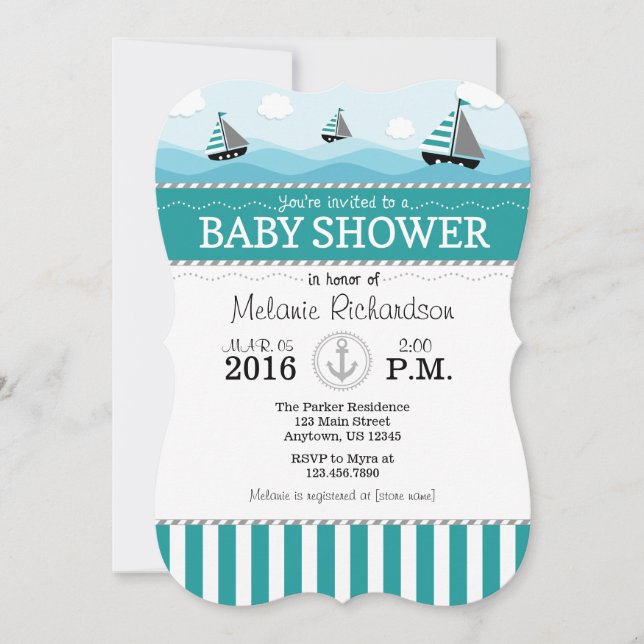 Teal Blue Nautical Baby Shower Invitation (Front)