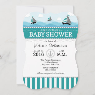 Teal Blue Nautical Baby Shower Invitation