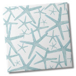 Teal Blue Nautical Beach Pattern Tile<br><div class="desc">A cute and trendy light blue teal coastal beach pattern with starfish. Whether you want to use this tile as a little coaster or trivet for a drink or plate... or you want to go big with a kitchen backsplash, or bathroom tile, is up to you! Do a full wall,...</div>