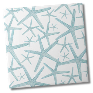Teal Blue Nautical Beach Pattern Tile