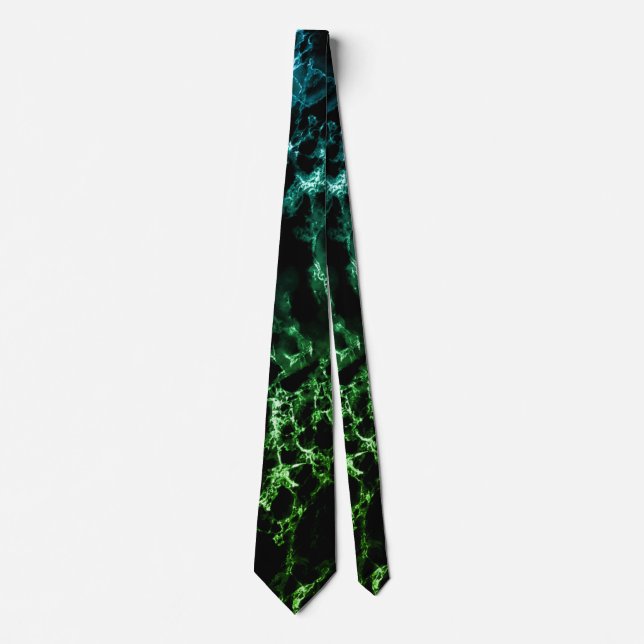 Teal Blue Neon Green Marble Black Neck Tie (Front)