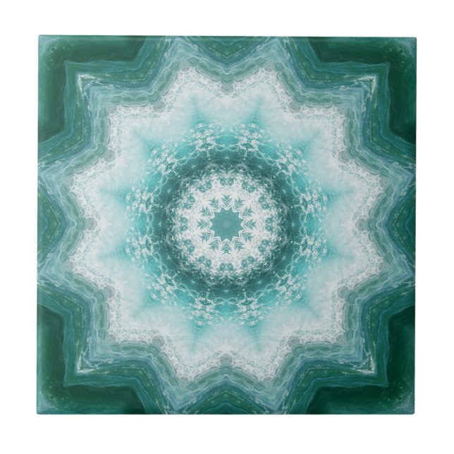 Teal Blue Ocean Geometric Pattern Ceramic Tile (Front)
