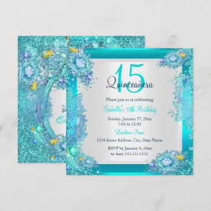 Teal Blue Ocean Quinceanera 15th Birthday Invitation