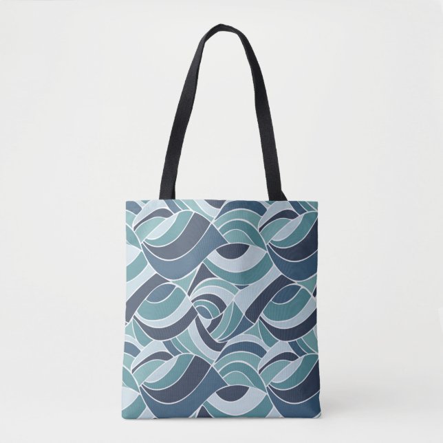 Teal & Blue Ocean Waves Shoulder Tote Bag (Front)
