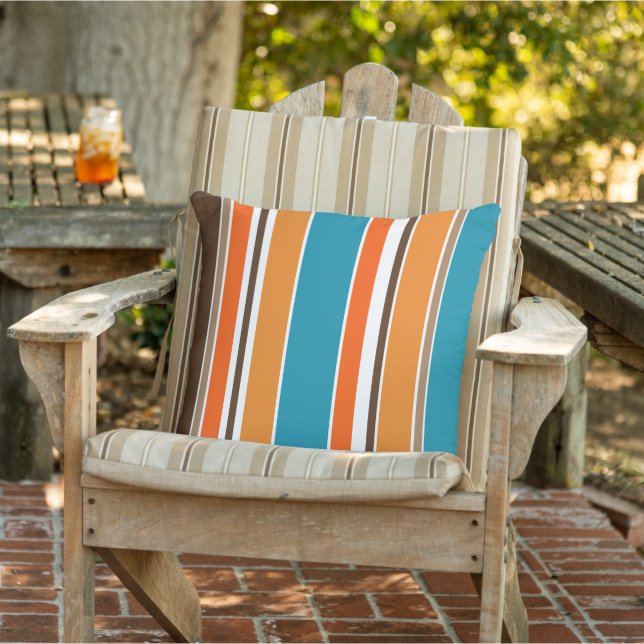 Teal Blue Ochre Yellow Sienna Orange White Stripes Cushion (Chair)