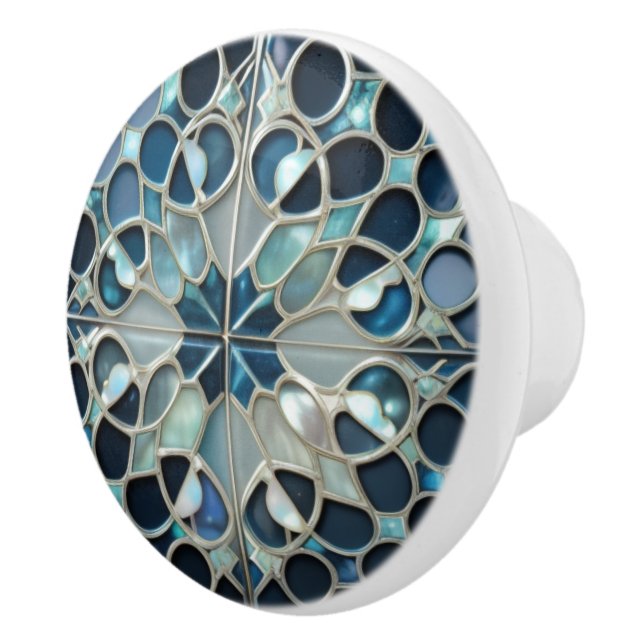Teal blue offwhite nature pearls inspired ceramic knob (Right)