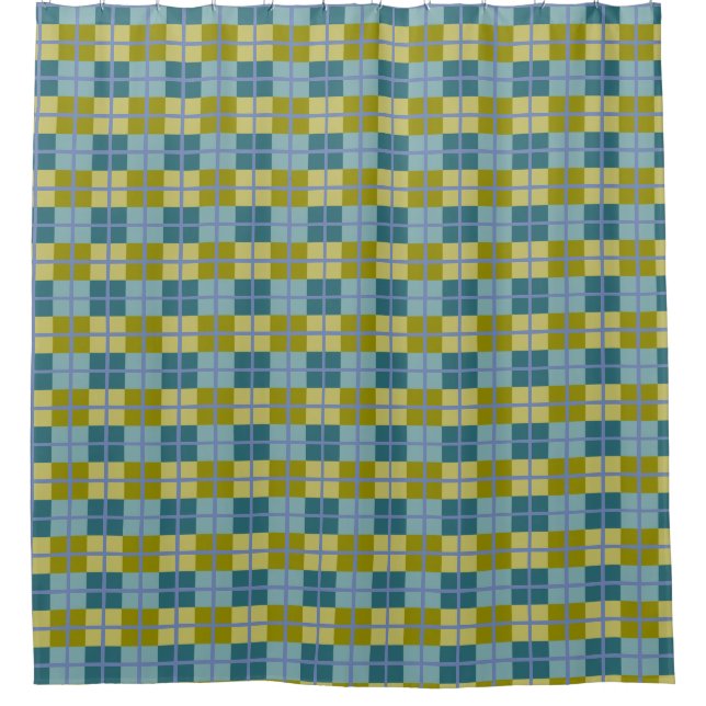 Teal Blue Olive Yellow Purple Pattern Shower Curtain (Front)