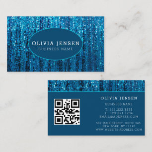 Teal Blue Ombre Glitter Glamorous Marble Modern Business Card