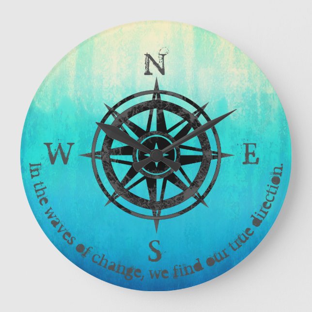 Teal Blue Ombre Sea Large Clock (Front)