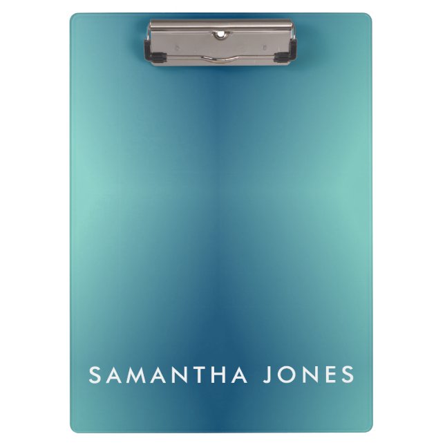 Teal Blue Ombre Simple Plain Personalise Own Name Clipboard (Front)