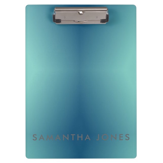 Teal Blue Ombre Simple Plain Personalise Own Name Clipboard (Front)