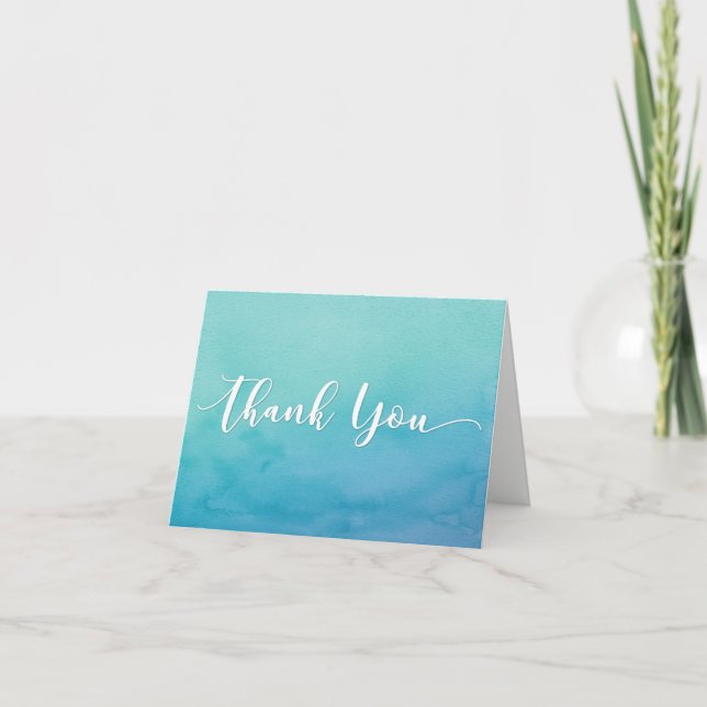 Teal & Blue Ombre Watercolor Thank You Note, 4 Card (Front)