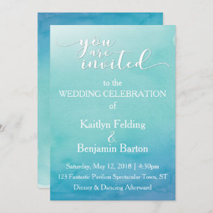 Teal & Blue Ombre Watercolor Wedding Invitation 3a