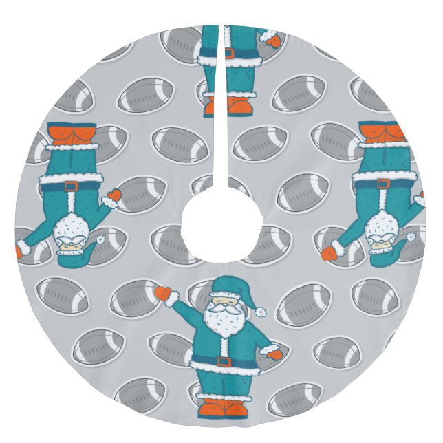 teal blue orange christmas santa claus basketball brushed polyester tree skirt (Front)