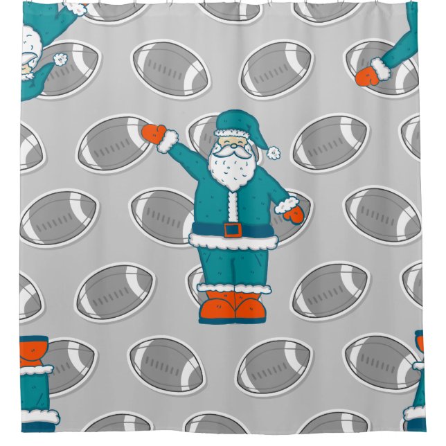 teal blue orange christmas santa claus basketball shower curtain (Front)