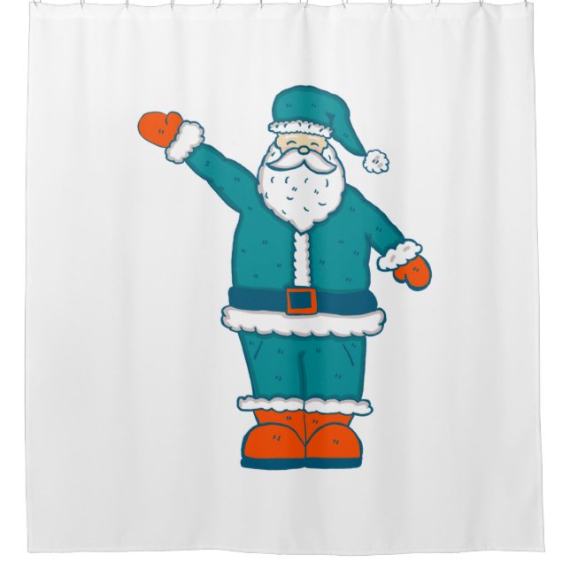 teal blue orange christmas santa claus shower curtain (Front)