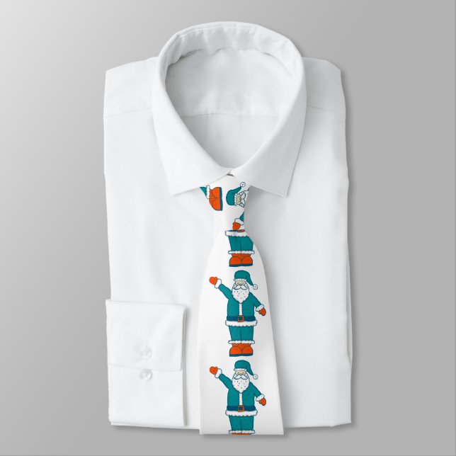 teal blue orange christmas santa claus tie (Tied)