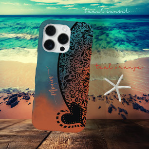 Teal Blue & Orange Modern Floral Pattern iPhone 16 Pro Case