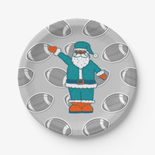 teal blue orange xmas black santa claus basketball paper plate