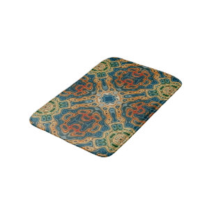 Teal Blue Orange Yellow Green Hip Orient Bali Art Bath Mat