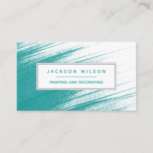 Teal blue paint streak painting and decorating business card