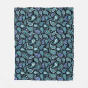 Teal Blue Paisley Floral Pattern  Fleece Blanket