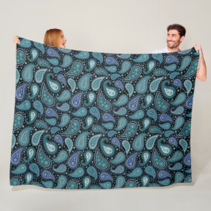 Teal Blue Paisley Floral Pattern  Fleece Blanket