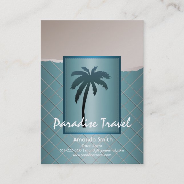 Teal Blue Palm Tree Business Cards (Front)