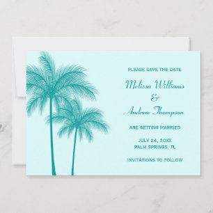 Teal Blue Palm Tree Save the Date Announcement