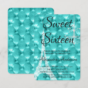 Teal Blue Paris Sweet Sixteen Birthday Party Invitation