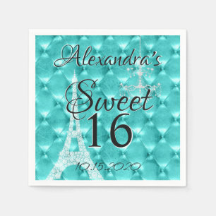 Teal Blue Paris Sweet Sixteen Birthday Party Napkin