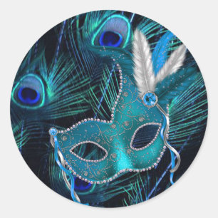Teal Blue Peacock Masquerade Party Stickers