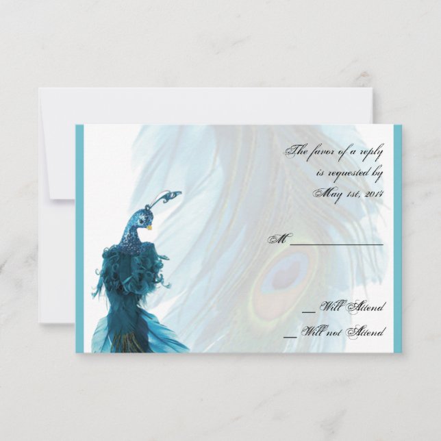 Teal Blue Peacock Plume Response Card (Front)