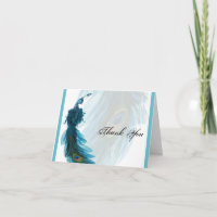 Teal Blue Peacock Plume Thank You