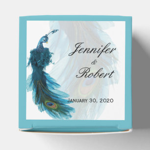 Teal Blue Peacock Plume Wedding Favour Box