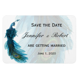 Teal Blue Peacock Plume Wedding Magnet