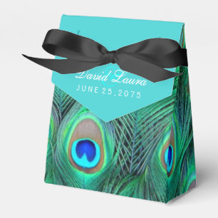 Teal Blue Peacock Wedding Favour Box