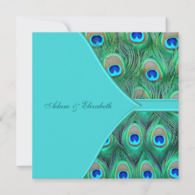 Teal Blue Peacock Wedding Invitation (Front)