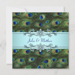 Teal Blue Peacock Wedding Invitation