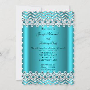 Teal Blue Pearl Chevron Silver Birthday Party Invitation