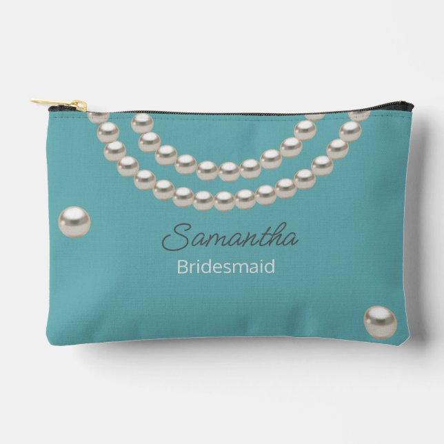 Teal Blue Pearl Necklace  Accessory Pouch (Front)