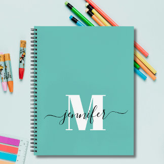 Teal Blue Personalised Sketchbook Monogram Name Notebook