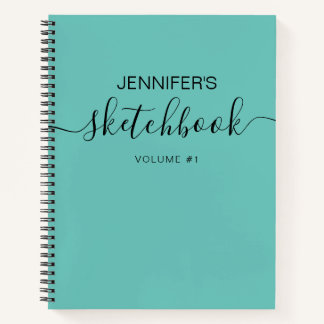 Teal Blue Personalised Sketchbook Your Name Notebook
